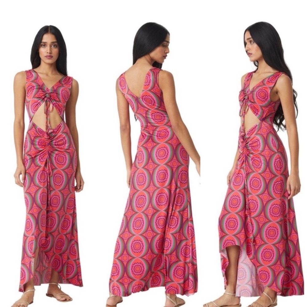MISA Los Angeles Lotta Sleeveless Cutout V-Neckline Ruched Maxi Dress Size Large